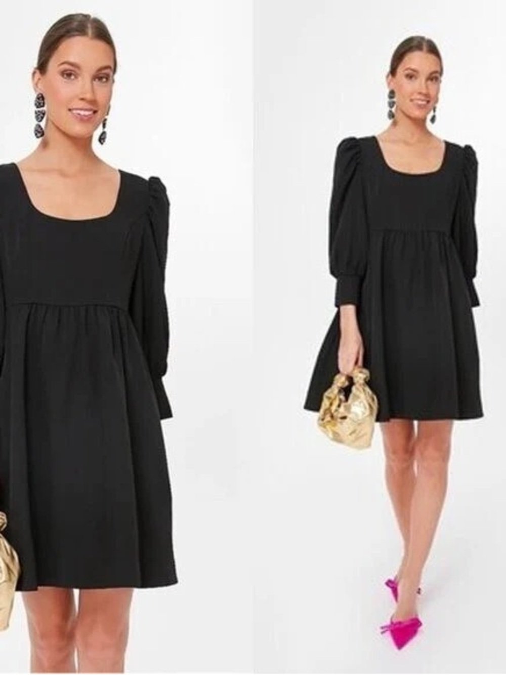 Pomander Place Black Puff-Sleeve Square Neck Mini Dress
